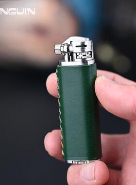 日本PENGUIN企鹅煤油打火机黄铜真皮复古个性创意火机送男友礼物