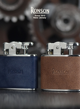 日本正品朗森RONSON砂轮打火机老式复古真牛皮送男友老公定制礼物