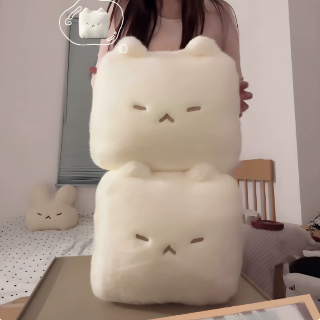 方块猫玩偶猫咪霉豆腐软萌毛绒玩具陪睡娃娃靠垫送好朋友生日礼物