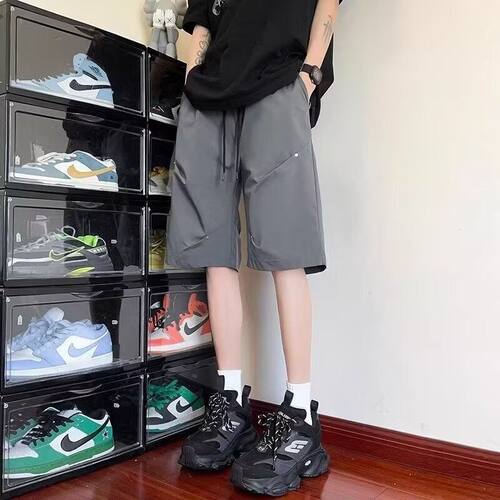 黑色铆钉短裤男款夏季薄款dk美式工装裤褶皱设计感冰丝冲锋五分裤