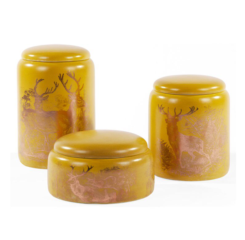 黄金色陶瓷长角鹿梅花鹿储物罐子瓶子摆件欧式客厅卧室创意装饰品