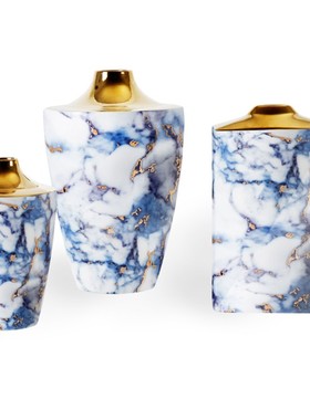 蓝紫色陶瓷大理石纹吉普瑞拉花瓶摆件 欧式客厅现代简约创意饰品