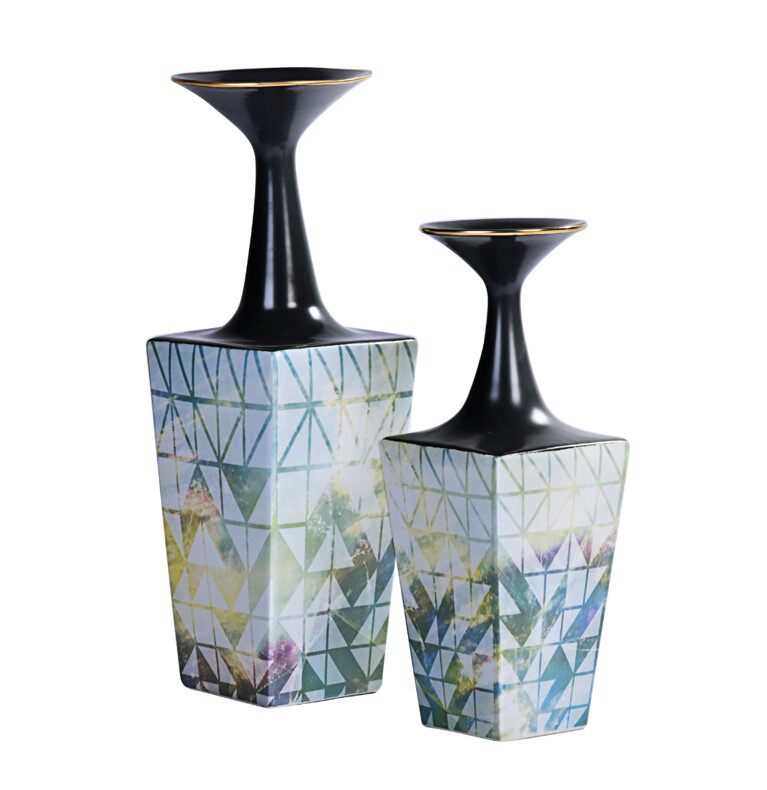 炫彩陶瓷细脖喇叭口亚他绿花瓶插花摆件欧式客厅电视柜创意装饰品