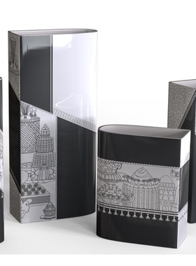 黑白色陶瓷哈根廷花瓶古建筑大口花器插花摆件欧式客厅样板房饰品