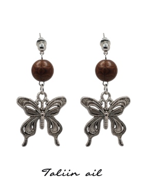 Taliin ail塔林艾力｜钛钢蝴蝶造型925银针复古耳饰耳坠耳钉气质