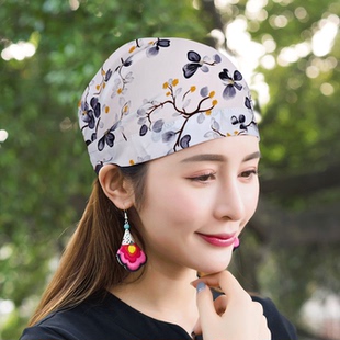 夏季薄款白底防尘帽女士遮白发防风包头帽子印花小帽头巾帽透气潮