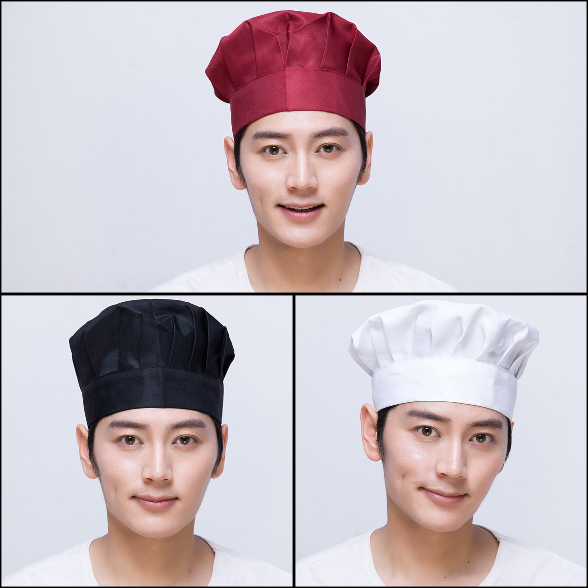 纯棉厨师帽子男工作帽白色蘑菇帽食品工厂餐饮厨房防油烟帽女家用