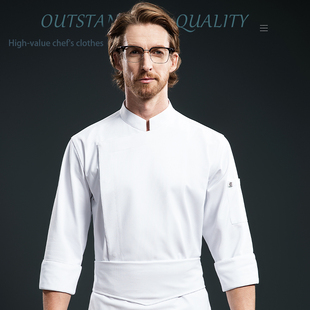 高端米其林厨衣行政总厨工作服长袖秋冬酒店大厨後厨弹力厨师服男