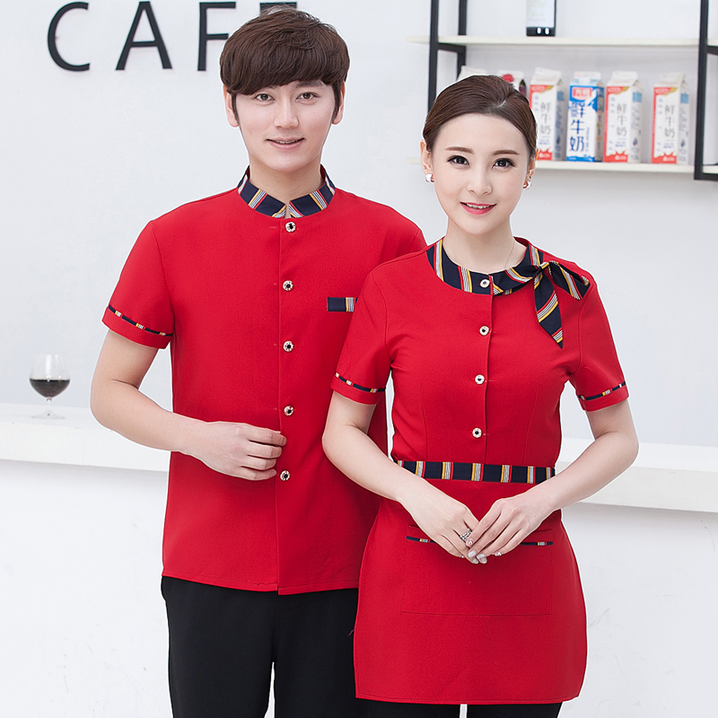 新款饭店服务员工作服短袖女餐饮酒店工衣快餐火锅店制服男夏装半