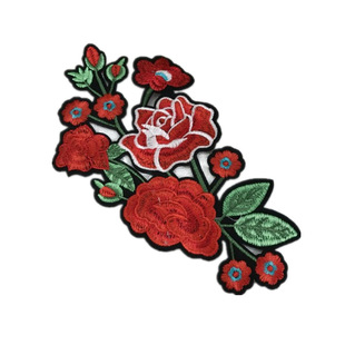 精美玫瑰花丛绣花章手布贴时尚衣服T恤衬衫牛仔裤修补贴花贴装饰
