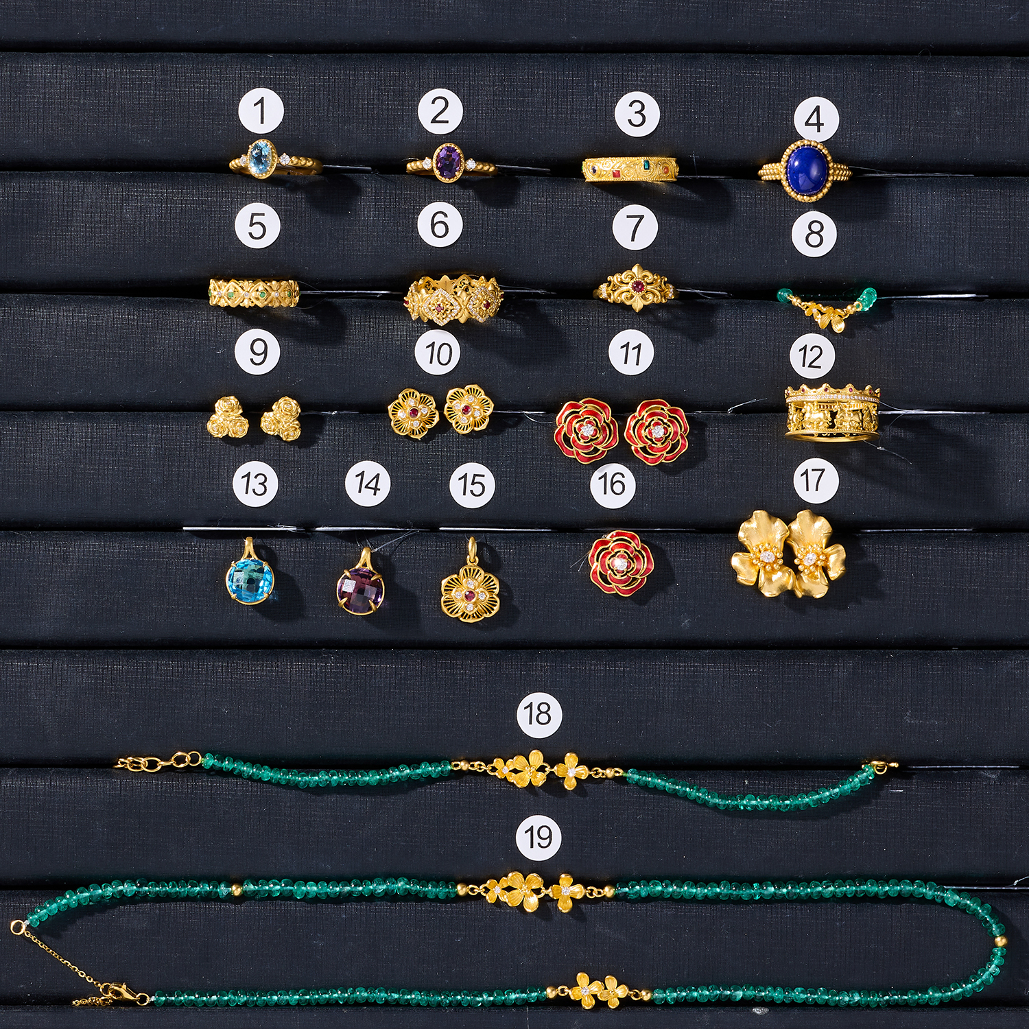 12月6号晚【精选足金1-19号】足金戒指耳饰吊坠手链项链小专场