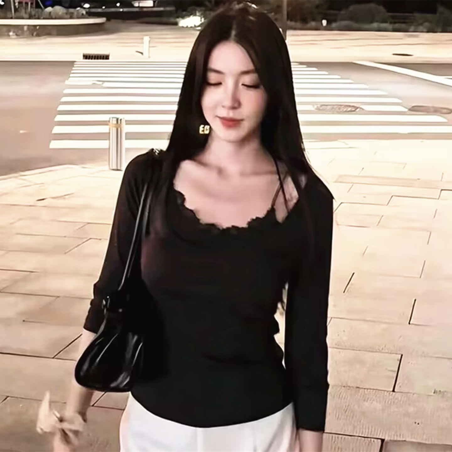 绿杨舞台同款拼接蕾丝假两件上衣