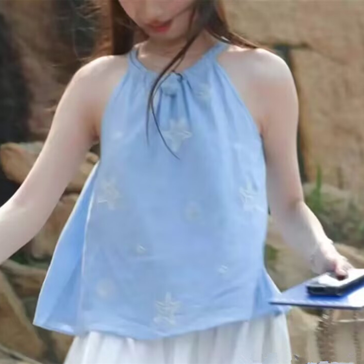 子涵舞台同款蓝色海星背心吊带
