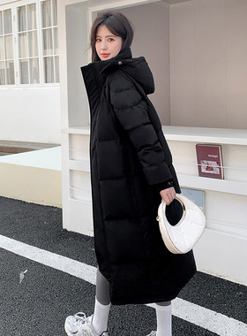羽绒服女2025年新款中长款过膝加厚大码黑色中戏男女情侣冬季外套