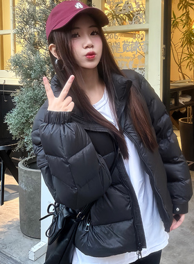 粉色短款羽绒服女2025冬季新款韩版立领小个子甜美短款加厚面包服