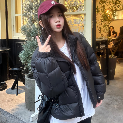 粉色短款羽绒服女2025冬季新款韩版立领小个子甜美短款加厚面包服