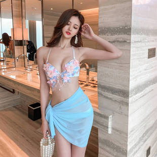 夜场按摩桑拿技师工作服女分体比基尼度假性感三点式温泉泳装套装