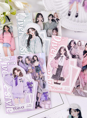 定格瞬间PET贴纸都市少女休闲时尚人物文青春DIY装饰拼贴素材拾光