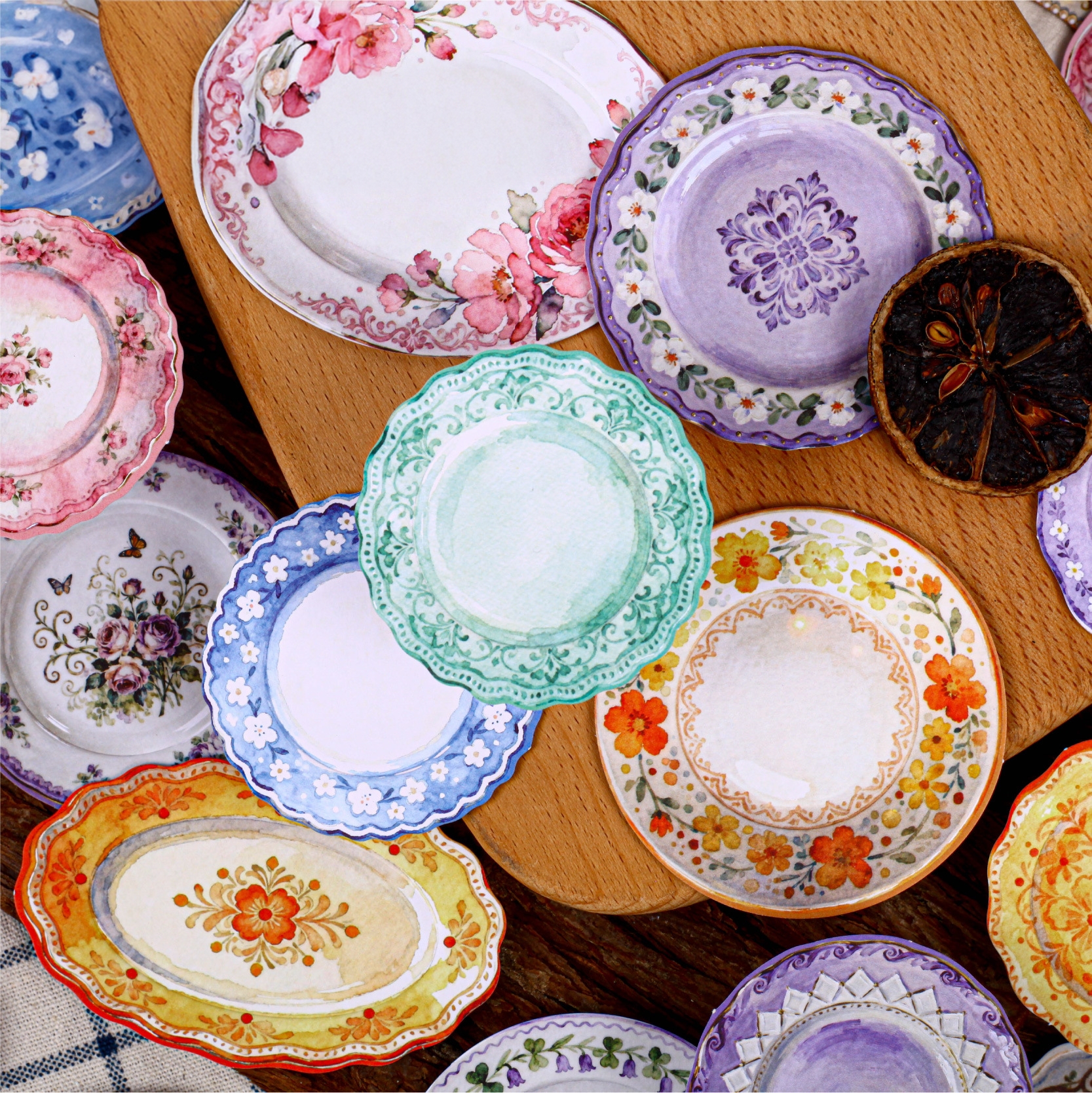 瓷盘碟子复古花边浮雕便签纸