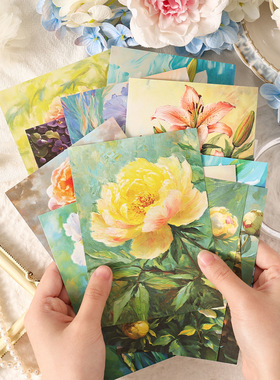 一隅花町素材纸清新凸版浮雕花卉油画唯美治愈背景打底DIY装饰