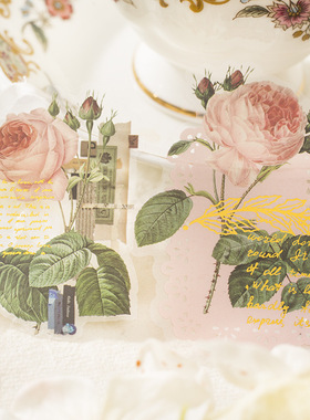 园中花曲PET贴纸烫金清新花卉花朵植物唯美华丽拼贴DIY装饰素材