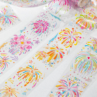 语闲花火瞬间PET胶带贴纸烟火烟花贝壳光模切循环手帐DIY装 饰素材