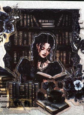 哥特PET贴纸黑色世界魔法复古人物拼贴造景手帐手机壳DIY装饰素材