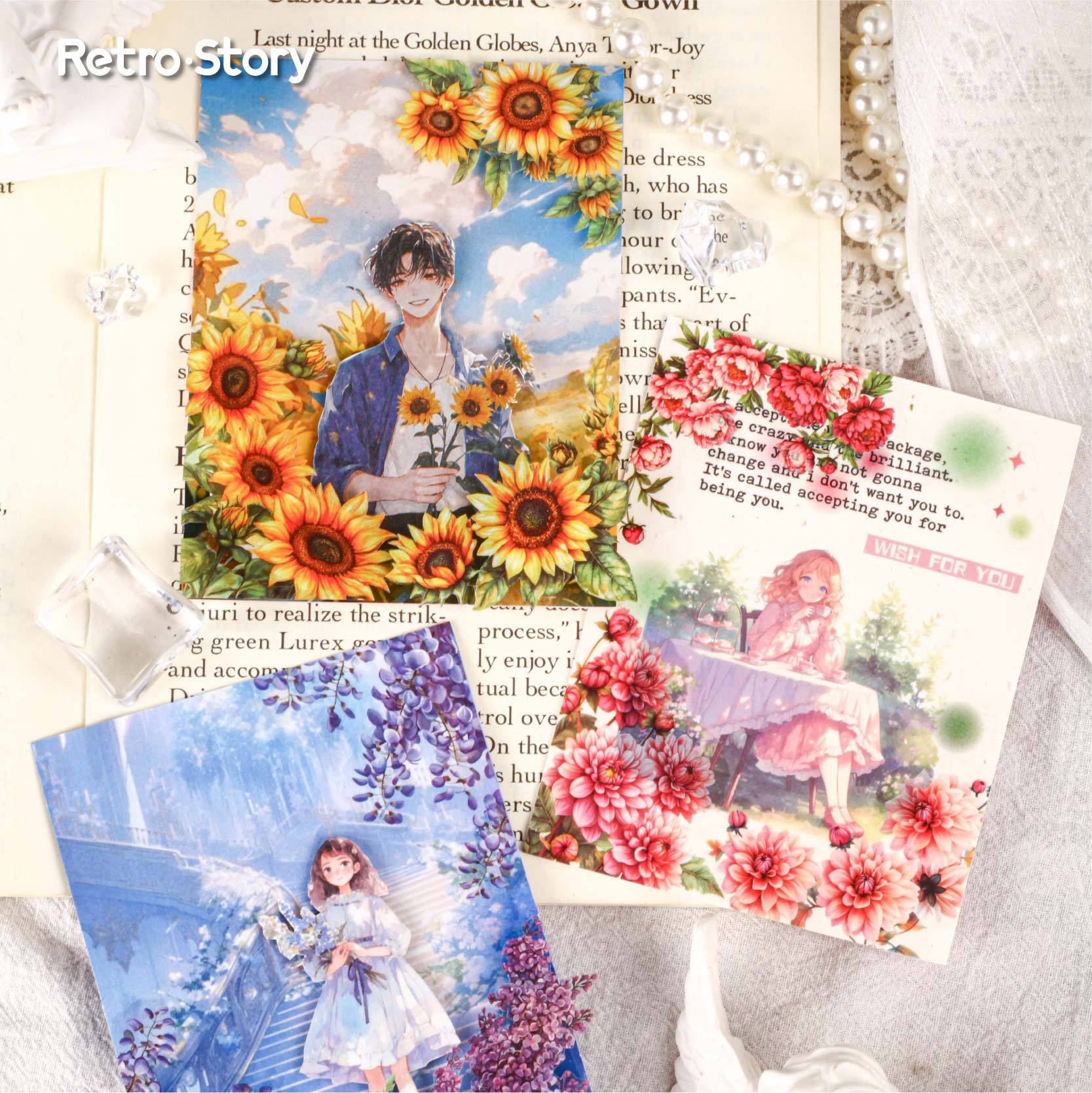 边角落花卉边框咕卡谷美拼贴贴纸