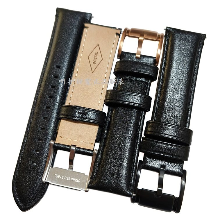 FOSSIL化石真皮表带黑色22mm宽度