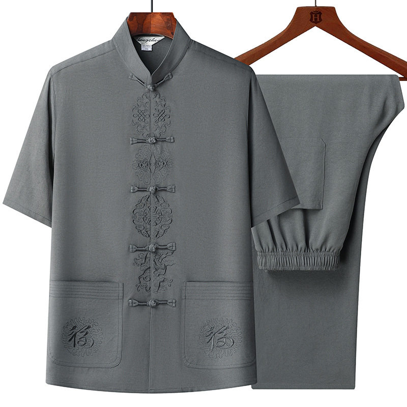 高版新款男装中老年唐装男爸爸装中国风夏季男士老年人短袖爷爷套,男装,中山装,淘宝优惠券,粉丝福利购,淘宝优惠卷