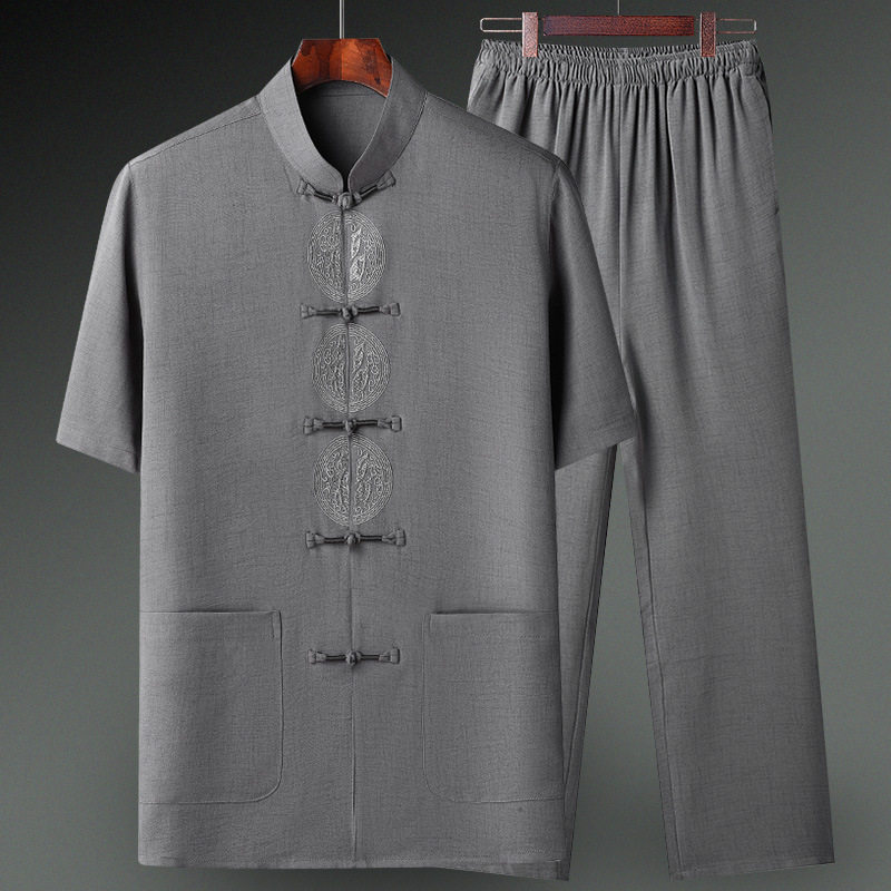 高版中老年唐装男士爷爷夏装短袖爸爸套装中国风大码夏季薄款棉麻,男装,唐装,淘宝优惠券,粉丝福利购,淘宝优惠卷