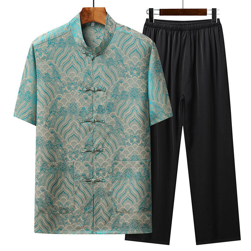 高版2025新款唐装男中老年夏季套装中国风爸爸中式高品质休闲宽松,男装,唐装,淘宝优惠券,粉丝福利购,淘宝优惠卷