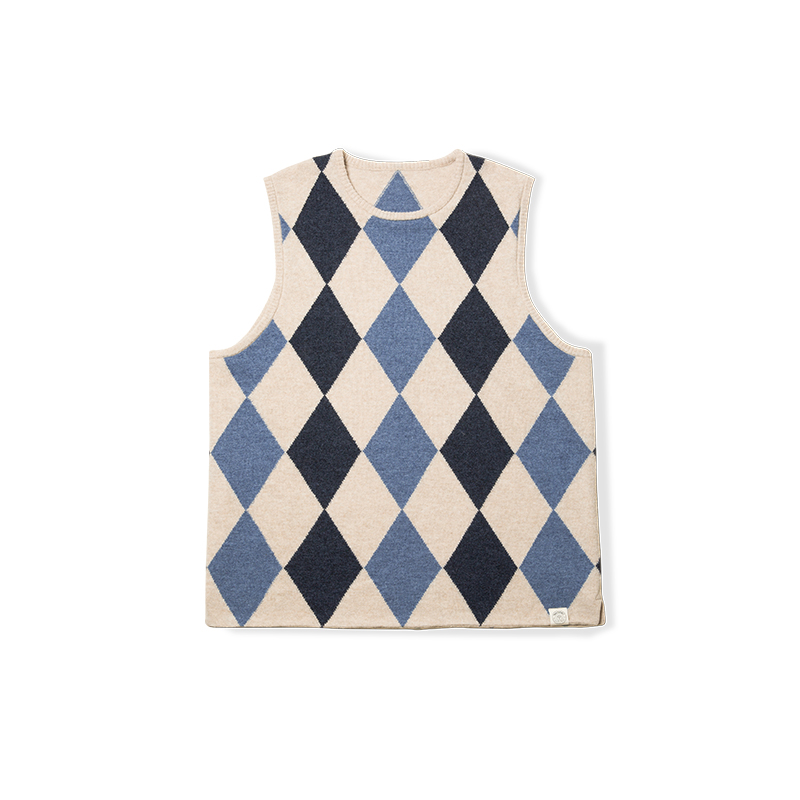 双面柯布菱形格羊毛马甲背心