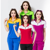 情侣T恤男女翻立领短袖 T恤 南韩丝运动休闲T恤团体服 男女短袖 新款