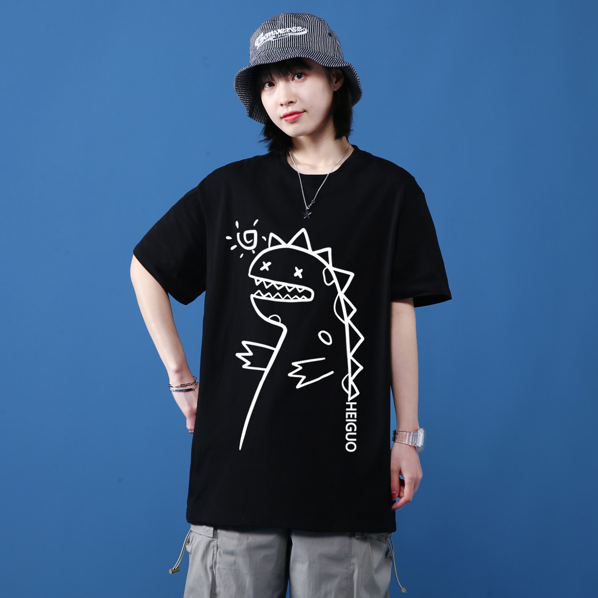 短袖男潮牌2021新款宽松半截袖百搭ins潮流港风t恤夏天上衣服P20,男装T恤,星座414A-2（原B215-2）