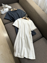VANLU 简约高级/时髦舒适 圆领休闲气质A字纯棉短袖T恤连衣裙女士