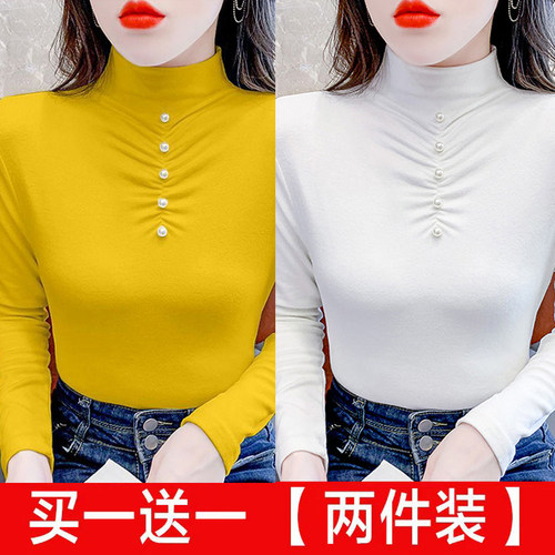 半高领德绒保暖上衣纯色打底衫女