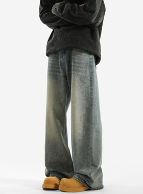 ZMGEEN美式复古潮牌直筒牛仔裤男款秋冬季加绒宽松百搭休闲长裤子