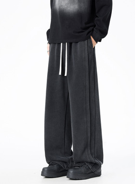 ZMGEEN美式重磅水洗加绒卫裤男秋冬季大码宽松直筒运动休闲长裤子