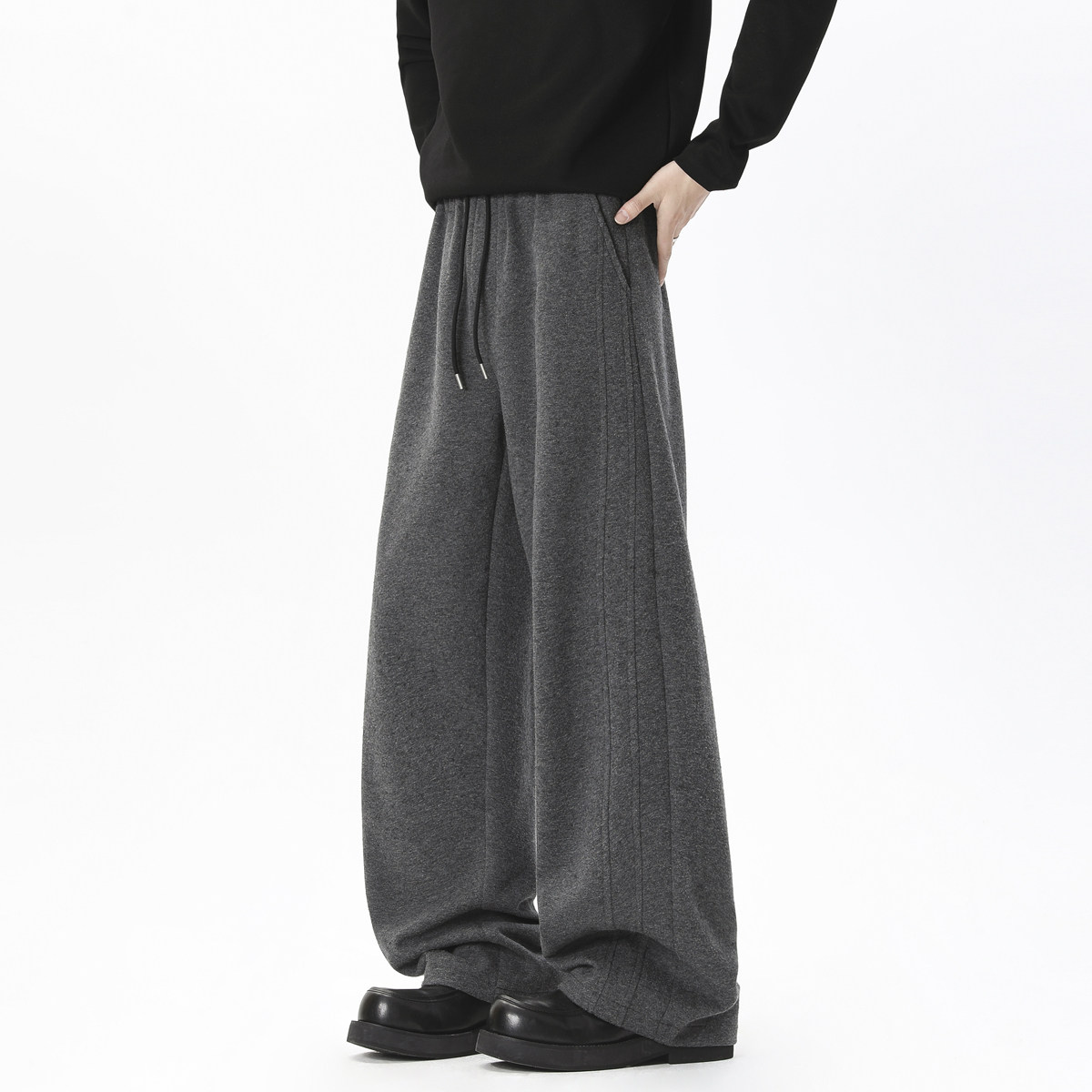 ZMGEEN加绒卫裤男冬季美式宽松直筒裤子深灰色百搭运动休闲长裤潮,男装,休闲裤,淘宝优惠券,粉丝福利购,淘宝优惠卷