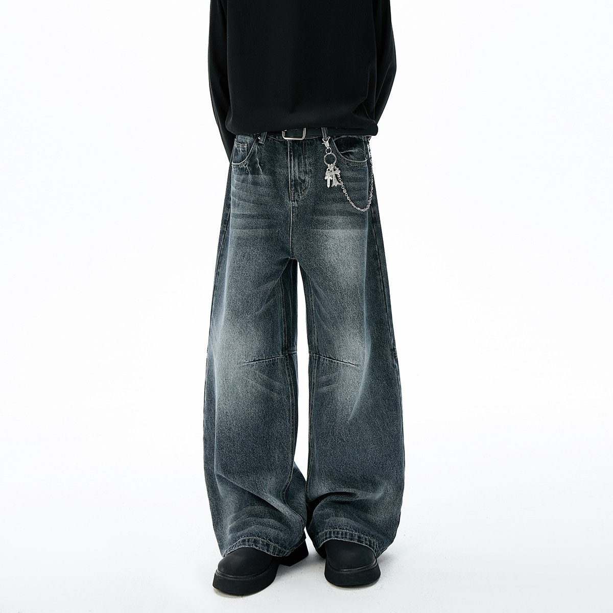 ZMGEEN加绒直筒牛仔裤男秋冬季美式潮牌宽松垂感百搭休闲阔腿长裤