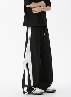 ZMOGEE夏季薄款裤子男生美式宽松直筒休闲长裤阔腿条纹速干运动裤