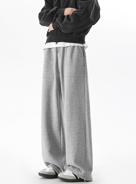 ZMOGEE灰色加绒卫裤男款秋冬季潮牌宽松直筒裤子休闲百搭运动长裤