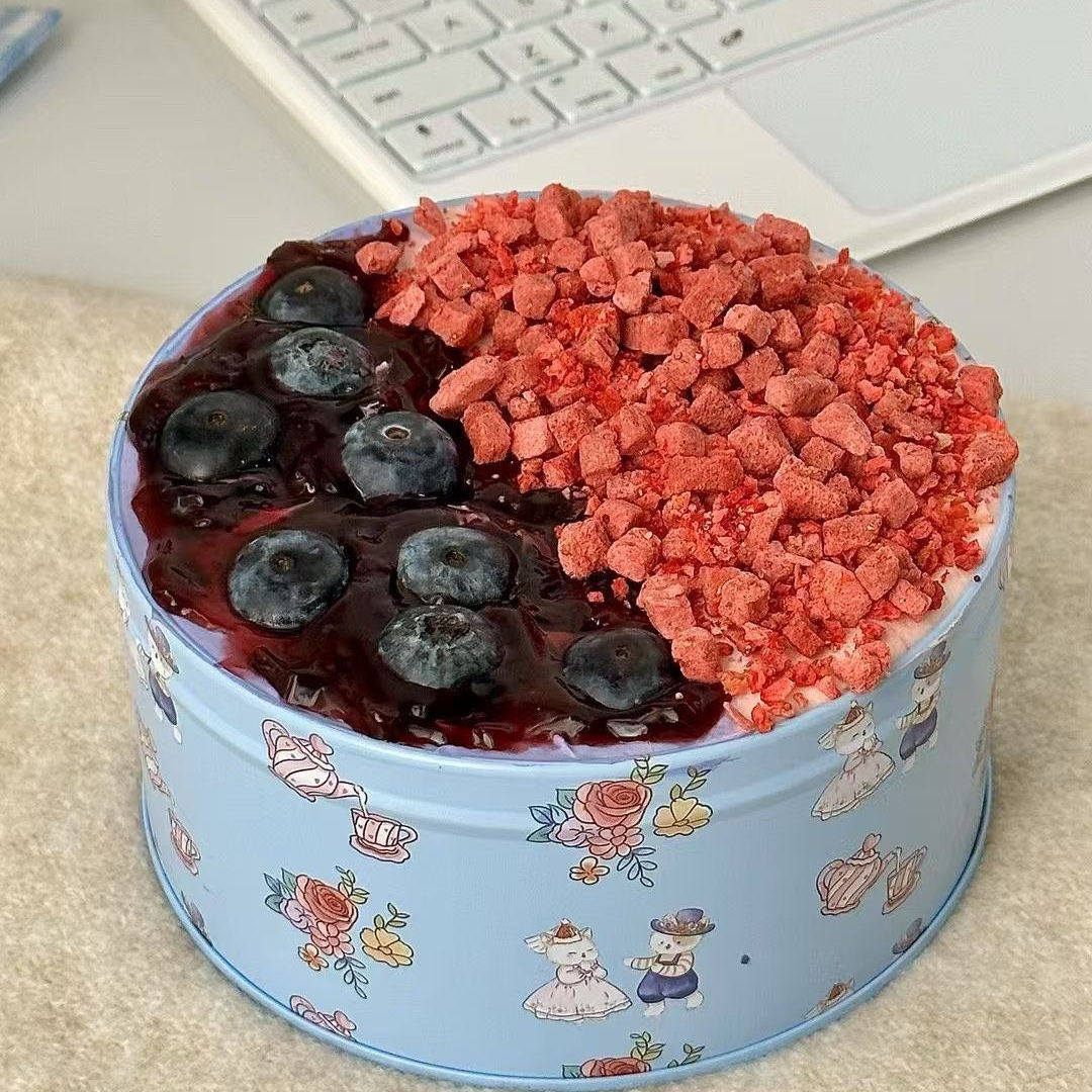 happyending莓莓双拼蛋糕罐子新鲜树莓草莓果肉动物奶油包邮顺丰