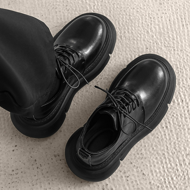 皮鞋男款2025新款冬潮流休闲鞋黑色大头鞋子高档痞帅厚底德比鞋,流行男鞋,休闲皮鞋,淘宝优惠券,粉丝福利购,淘宝优惠卷