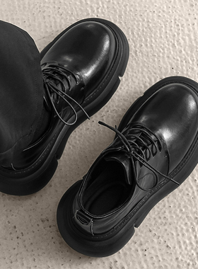 皮鞋男款2025新款冬潮流休闲鞋黑色大头鞋子高档痞帅厚底德比鞋