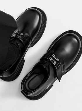 鞋子男2025新款爆款冬秋黑色大头皮鞋高级感商务休闲鞋厚底德比鞋