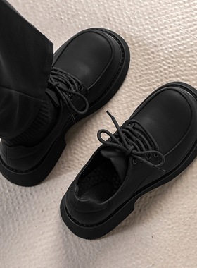 皮鞋男款2025新款商务休闲鞋黑色大头工作鞋子冬季增高厚底德比鞋