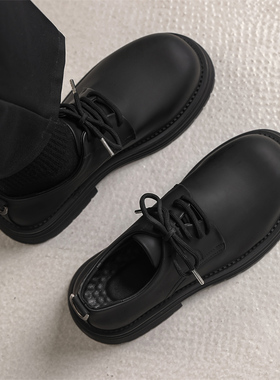 皮鞋男款2025新款高级感休闲鞋黑色厚底大头鞋子年轻人通勤德比鞋