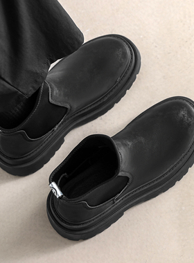 马丁靴男2025新款靴子真皮高级感短靴冬季加绒黑色一脚蹬切尔西靴